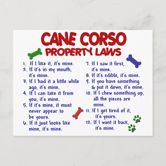 CANE CORSO Property Laws 2 Postkarte (Vorderseite)