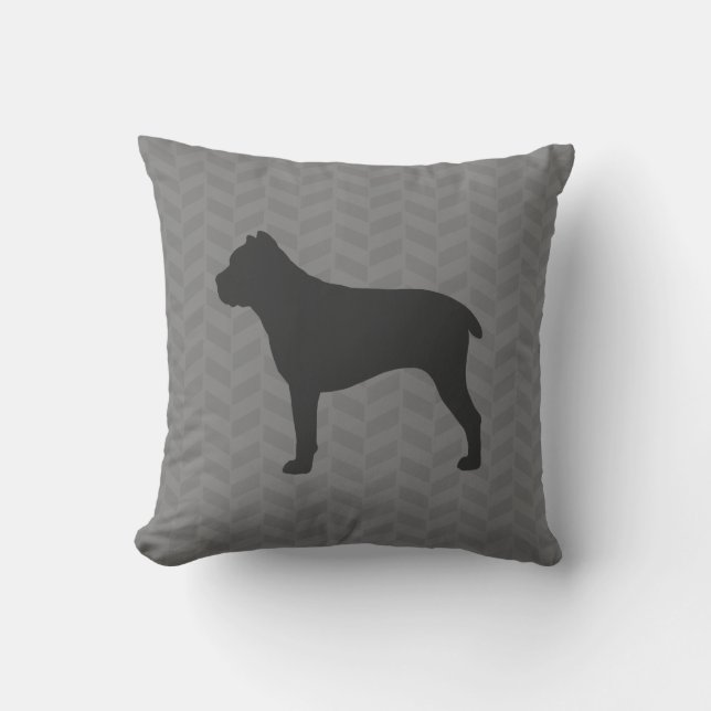 Cane Corso Silhouette Grau Herringbone Kissen (Vorderseite)