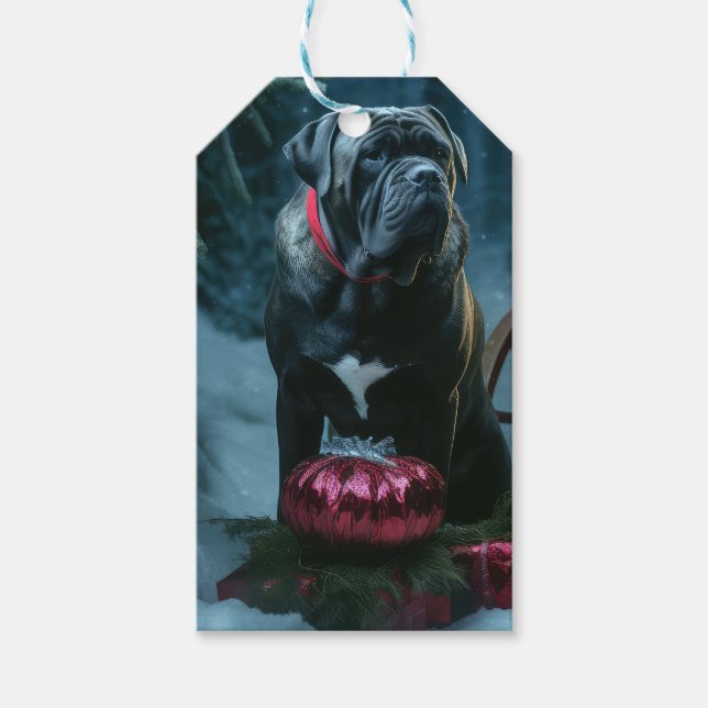 Cane Corso Snowy Sleigh Weihnachtsdekor Geschenkanhänger (Vorderseite)