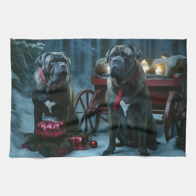Cane Corso Snowy Sleigh Weihnachtsdekor Geschirrtuch (Horizontal)