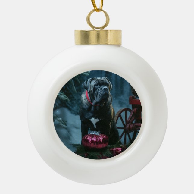 Cane Corso Snowy Sleigh Weihnachtsdekor Keramik Kugel-Ornament (Vorderseite)