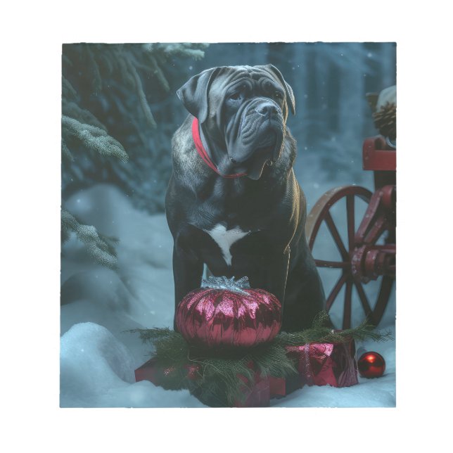 Cane Corso Snowy Sleigh Weihnachtsdekor Notizblock (Vorderseite)