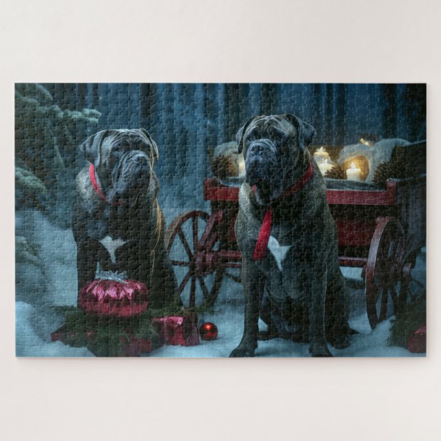 Cane Corso Snowy Sleigh Weihnachtsdekor Puzzle (Horizontal)