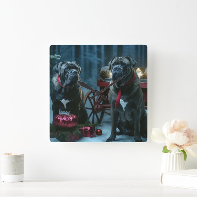 Cane Corso Snowy Sleigh Weihnachtsdekor Quadratische Wanduhr (Zuhause)
