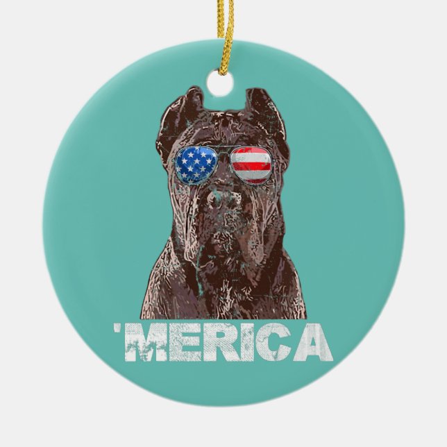 Cane Corso Sunglasses American USA Flag 4th of Keramik Ornament (Vorne)