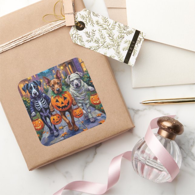 Cane Corso Trick-or-Treating in Halloween-Kostümen Quadratischer Aufkleber (Schenken)