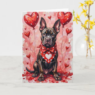 Cane Corso Valentinstag Hund sitzt mit Herzen Rot Karte