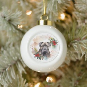 Cane Corso Weihnachtskranz Festlicher Hund Keramik Kugel-Ornament