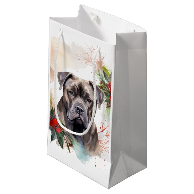 Cane Corso Weihnachtsmann Festliche Jungfrau Kleine Geschenktüte (Vorderseite Schrägansicht)