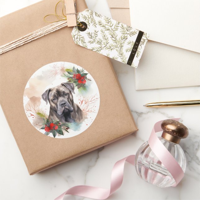 Cane Corso Weihnachtsmann Festliche Jungfrau Runder Aufkleber (Schenken)
