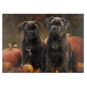 Cane Corso Welpe Herbstfreude Kürbis Schneidebrett