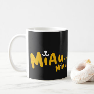 Caneca com Estampa de Gato - Preto e Amarelo Kaffeetasse
