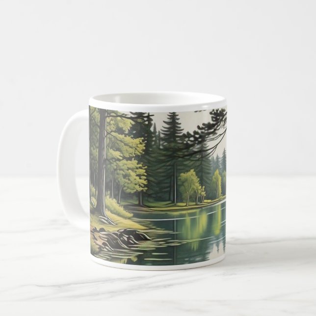 Caneca com ilustração de lago e floresta kaffeetasse (Vorderseite Links)