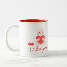 caneca designer romântico urso  com coração e flor zweifarbige tasse