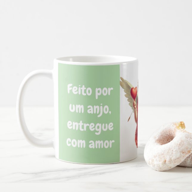 caneca personalizada anjo cupido com coração  kaffeetasse (Mit Donut)