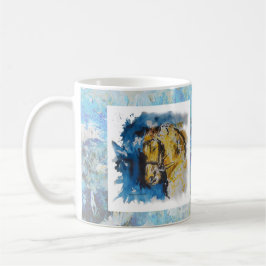 Caneca pintura "Cavalo" com fundo em manchas azuis Kaffeetasse