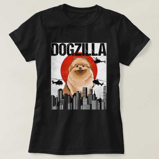 Canezilla Dogzilla Japanischer Spitz T-Shirt (Design vorne)