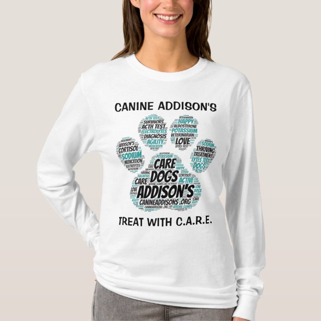 Canine Addison's Paw Print Long-Ärmel White T-Shir T-Shirt (Vorderseite)