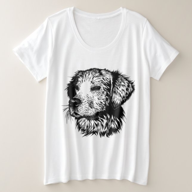 Canine Head Sketch Große Größe T-Shirt (Design vorne)
