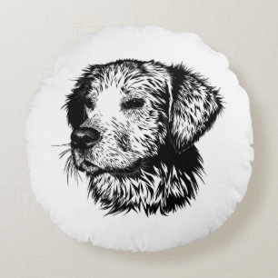 Canine Head Sketch Rundes Kissen