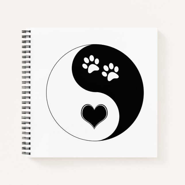 Canine Yin Yang Heart and Dog Paws Notizbuch (Vorderseite)