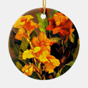 Canna Lilies, Blumengemälde von Franz Bischoff, Keramik Ornament