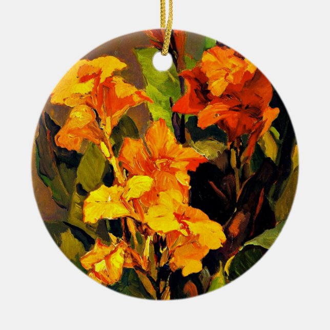 Canna Lilies, Blumengemälde von Franz Bischoff, Keramik Ornament (Vorne)