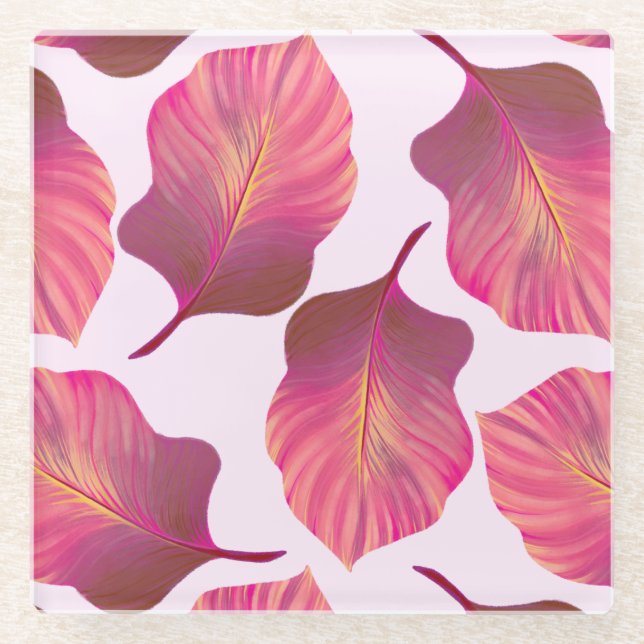 Canna Tropicanna Blätter in Rosa Glasuntersetzer (Vorderseite)