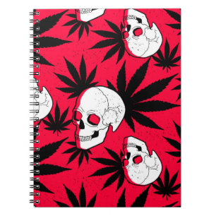 Cannabis and Skulls on Red Notizblock