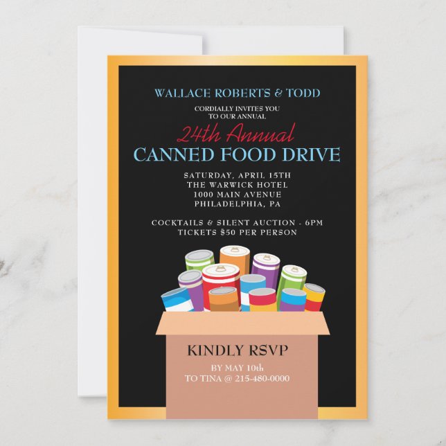 CANNEL FOOD DRIVE Auction Corporate Fundraiser Einladung (Vorderseite)