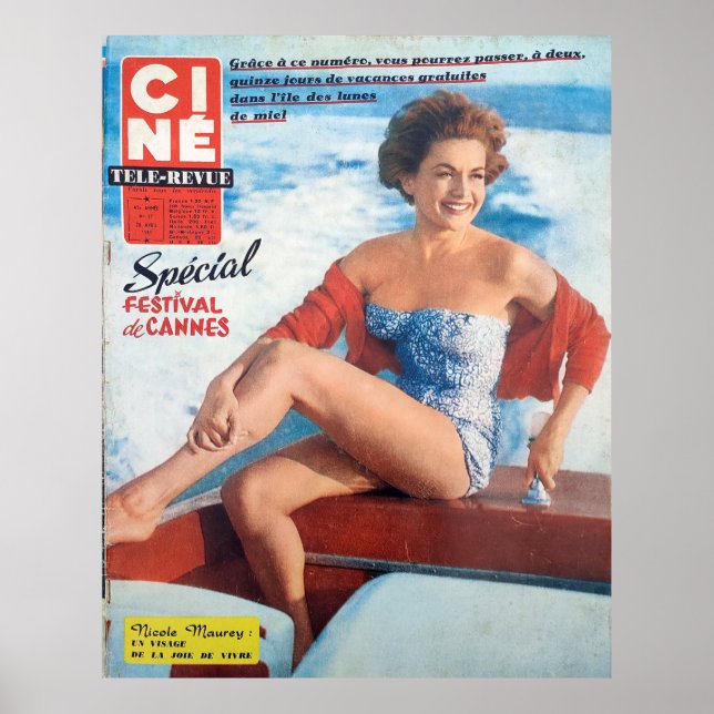 Cannes Beach Babe im Stil der 60er Jahre. Poster (Vorne)