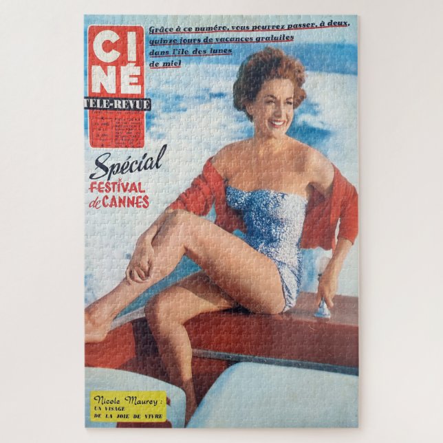 Cannes Beach Babe im Stil der 60er Jahre. Puzzle (Vertikal)