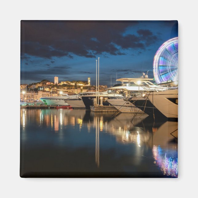 Cannes City at night port view Magnet (Vorne)