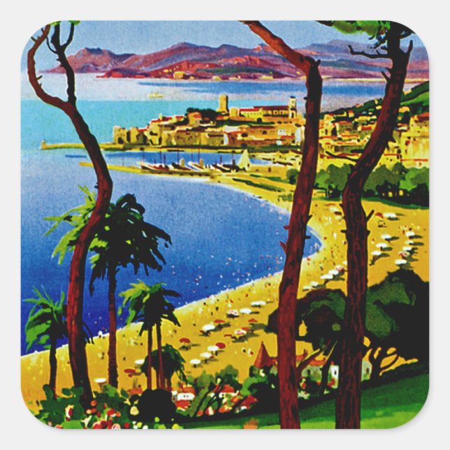 Cannes ~ Cote d'Azur Quadratischer Aufkleber (Vorderseite)