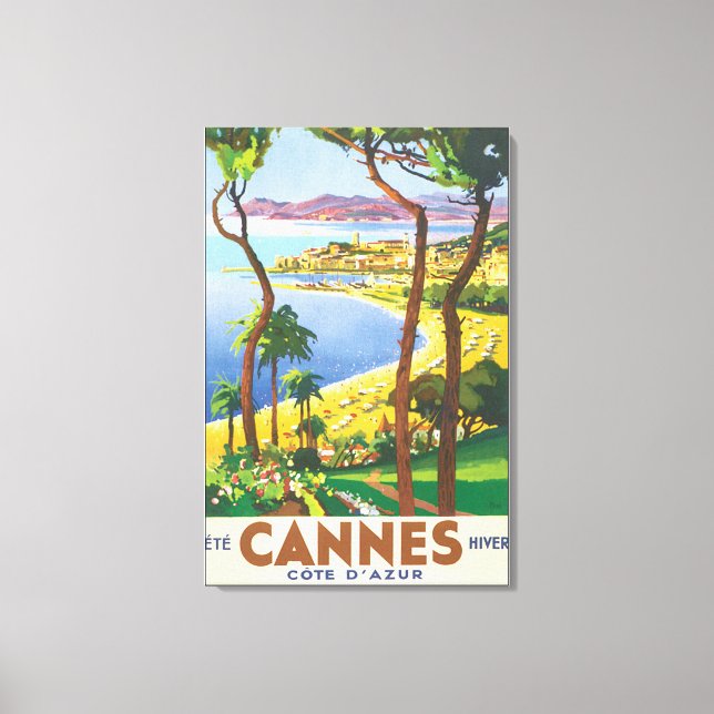 Cannes Cote D'Azur Vintage Travel Poster Leinwanddruck (Vorderseite)