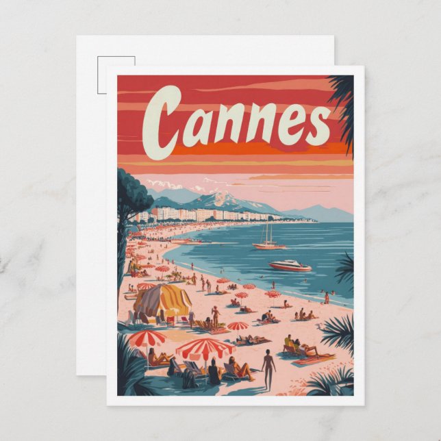 Cannes France Art Vintage Reise - Illustration Postkarte (Vorne/Hinten)