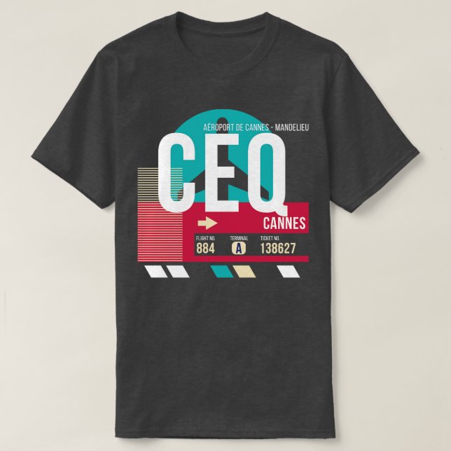 Cannes France CEQ Airport Code Gepäckmarke T-Shirt (Design vorne)