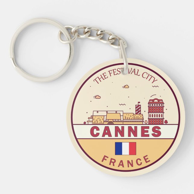 Cannes France Skyline Emblem Schlüsselanhänger (Vorderseite)