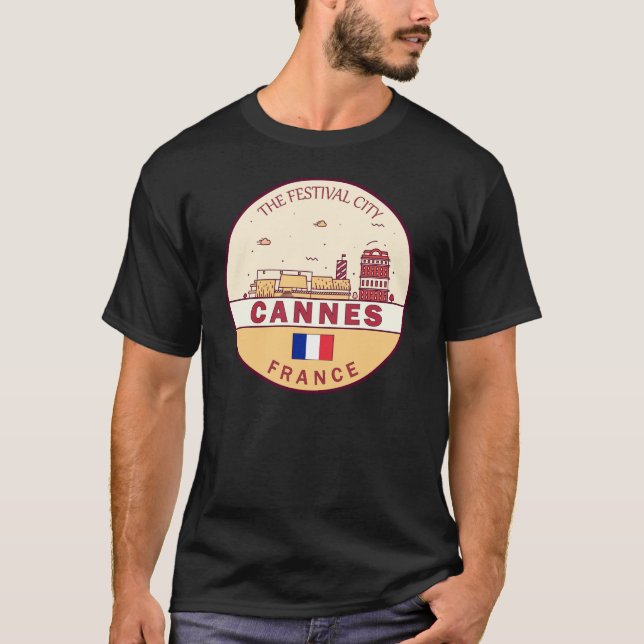 Cannes France Skyline Emblem T-Shirt (Vorderseite)
