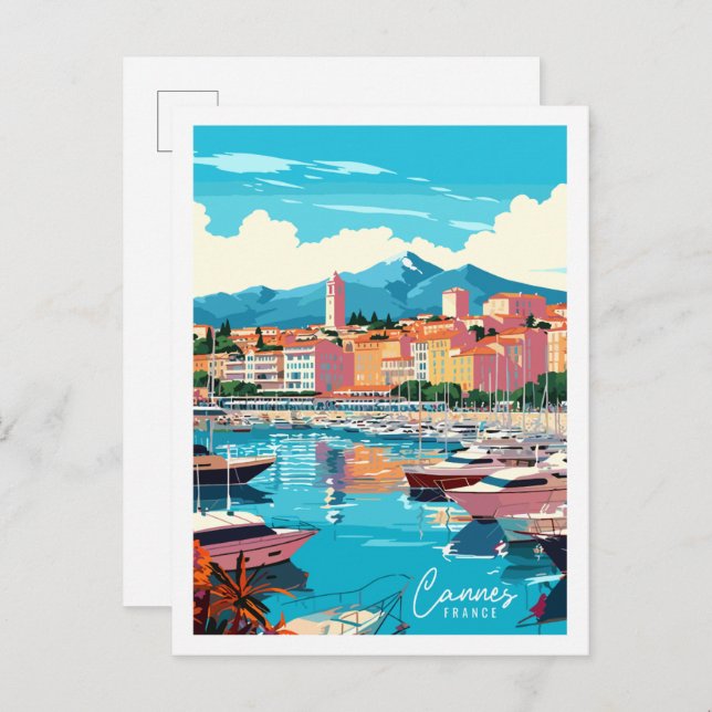 Cannes France Vintage Illustration Postkarte (Vorne/Hinten)