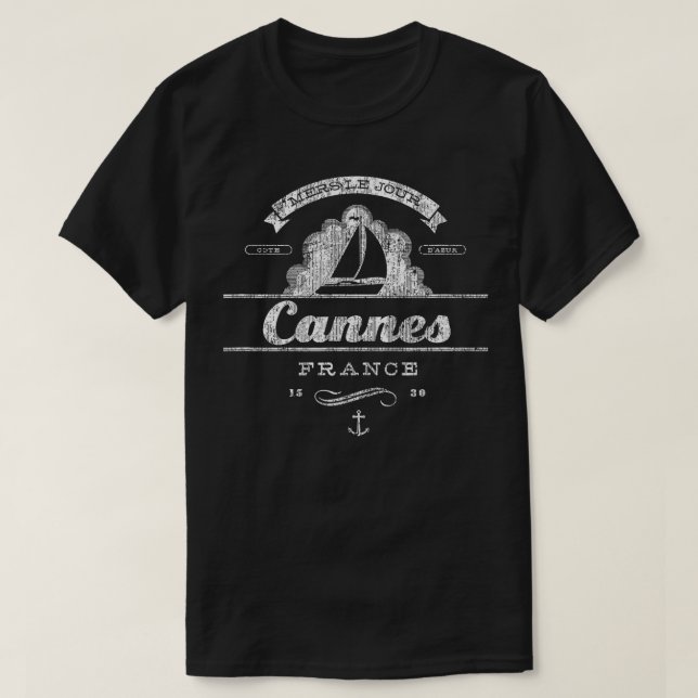 Cannes Sailboat Vintager nautischer Rücken T-Shirt (Design vorne)