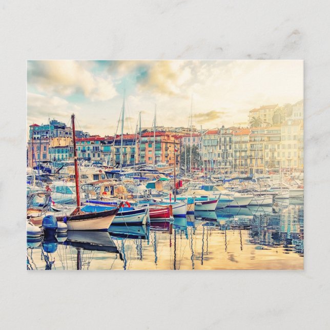 Cannes Stadt im Abend Postkarte (Vorderseite)