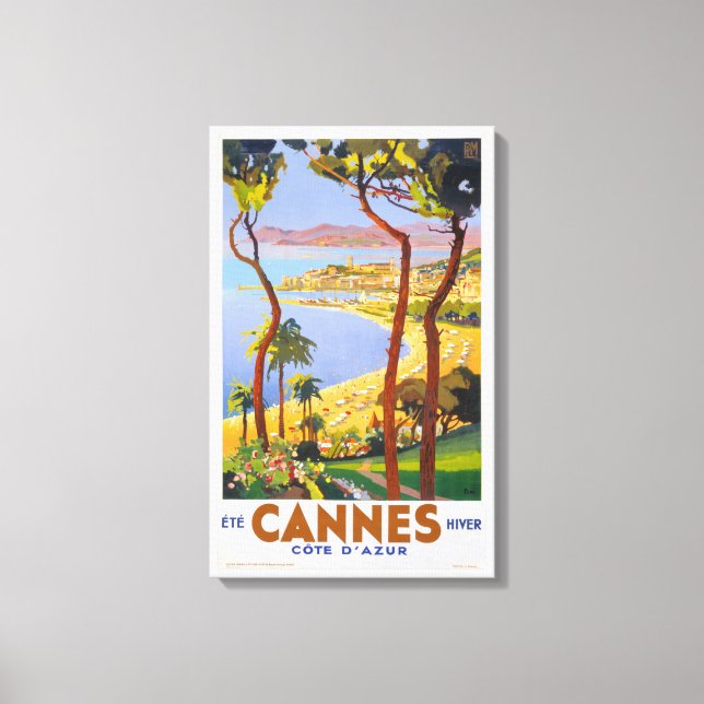 Cannes Vintage Travel Poster Leinwanddruck (Vorderseite)