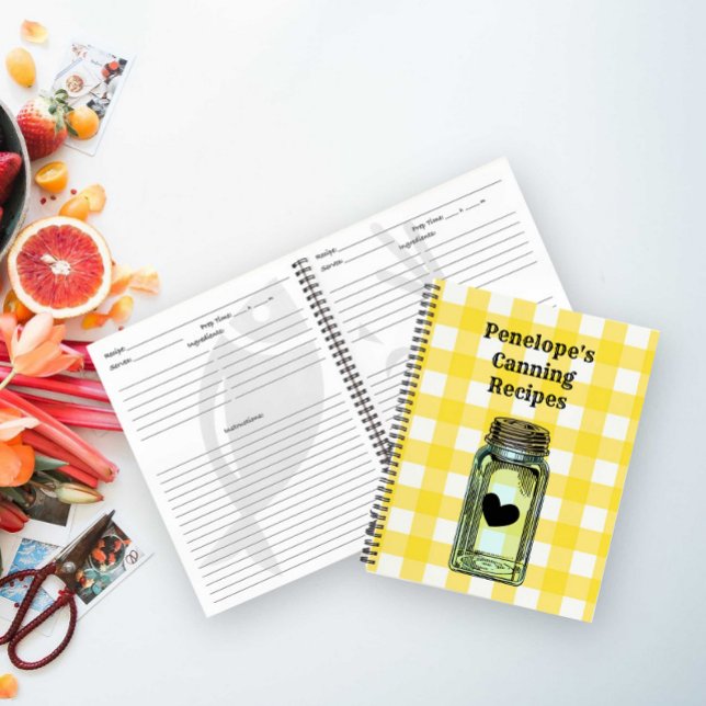 Canning Rezept Buch Yellow Gingham und Ihr Name (Personalize this cute retro design with your own name)