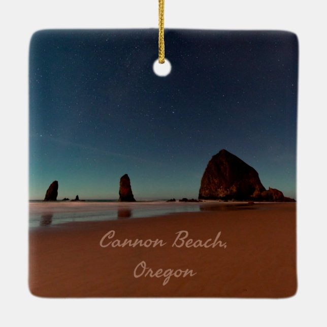 Cannon Beach Oregon Haystack Rock Keramikornament (Rückseite)