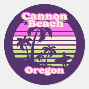 Cannon Beach Oregon im Vintage-Stil Runder Aufkleber