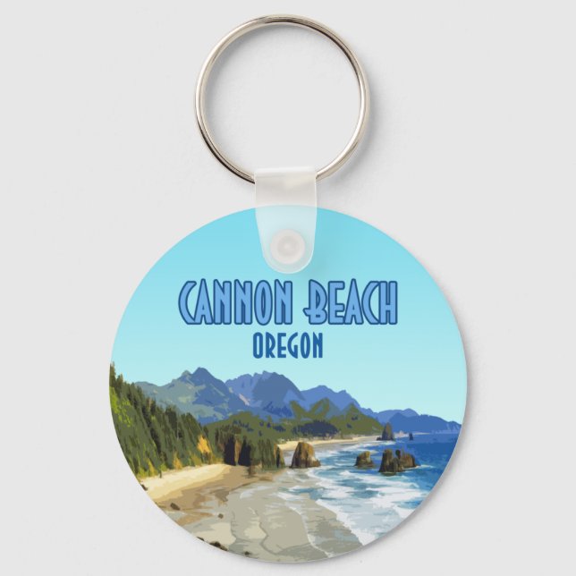 Cannon Beach Oregon Küste Vintag Schlüsselanhänger (Vorderseite)