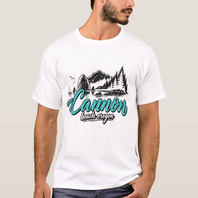 Cannon Beach Oregon Vintage Küstenberg T-Shirt (Vorderseite)