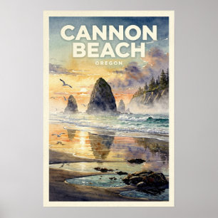 Cannon Beach Oregon Vintage Reise Poster