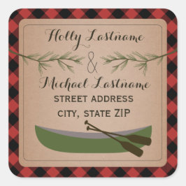 Canoe + Evergreen Branch Kariert Address Sticker